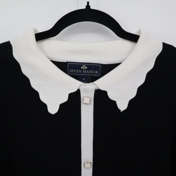 Seven Manor Sweater Women XL Black Rich Auntie Core Twee Preppy Wednesday Addams - Picture 6 of 16